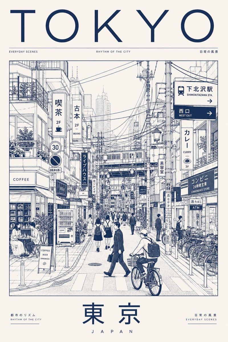 Minimalist Tokyo City Line-Art Poster preview image 2