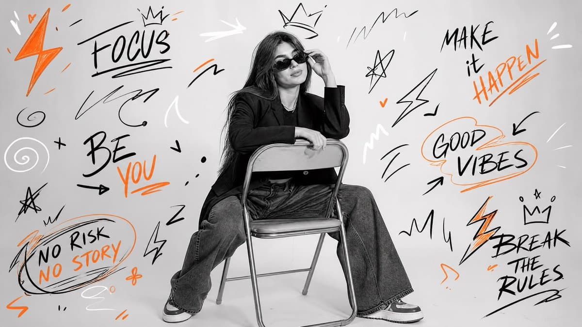 B&W Studio Portrait with Doodle Graffiti preview image 2