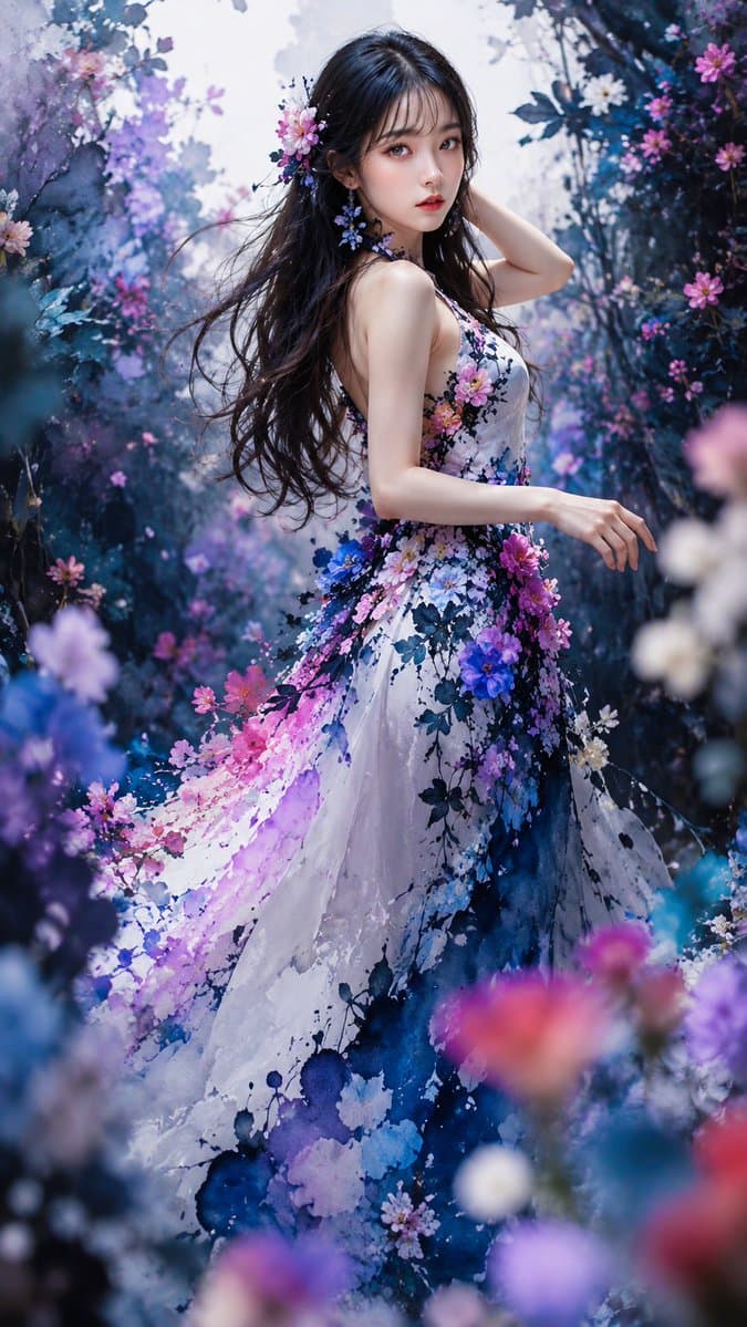 Blue Floral Fantasy Portrait preview image 2