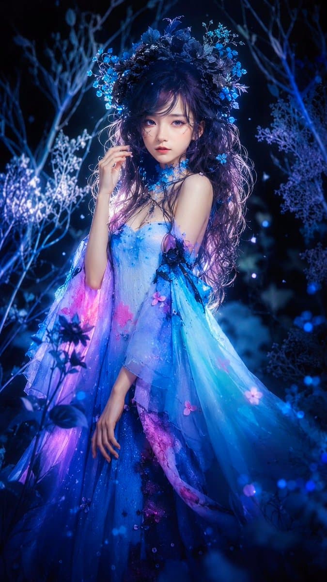 Blue Floral Fantasy Portrait preview image 3