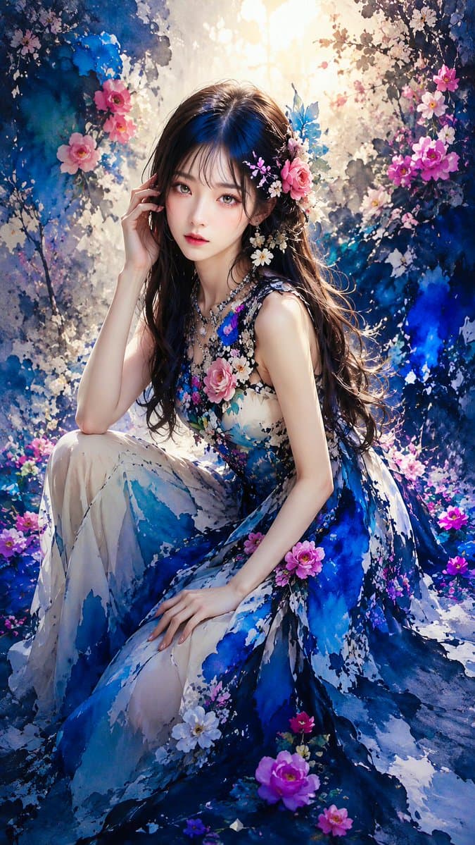 Blue Floral Fantasy Portrait preview image 4