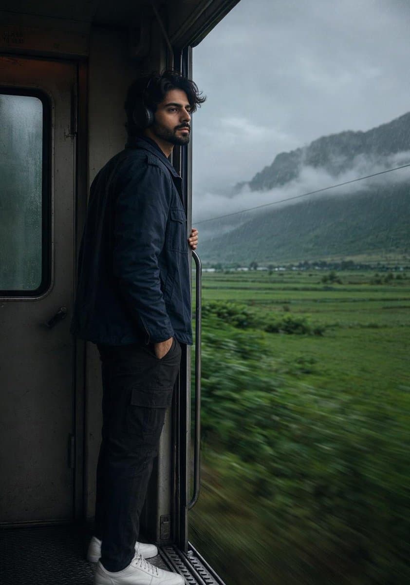 Realistic Train Portrait with Rainy Atmosphere preview image 1