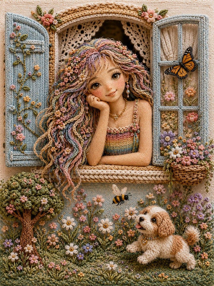 Handcrafted 3D Embroidery Scene preview image 1