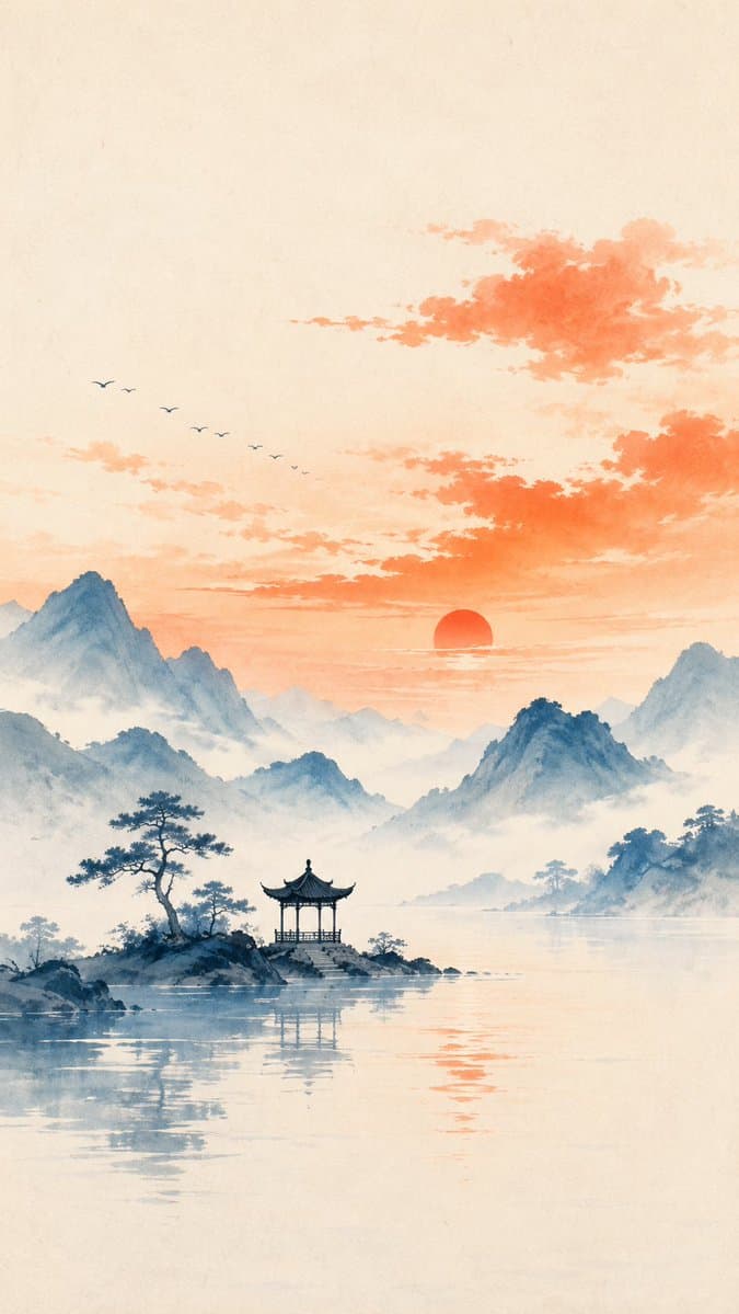 Oriental Zen Minimalist Landscape Illustration preview image 1