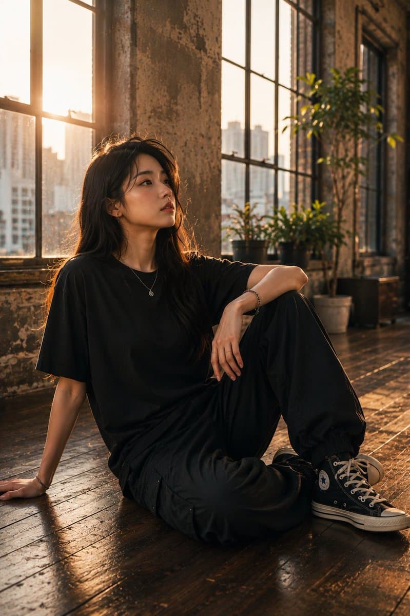 Golden Hour Industrial Loft Portrait preview image 2