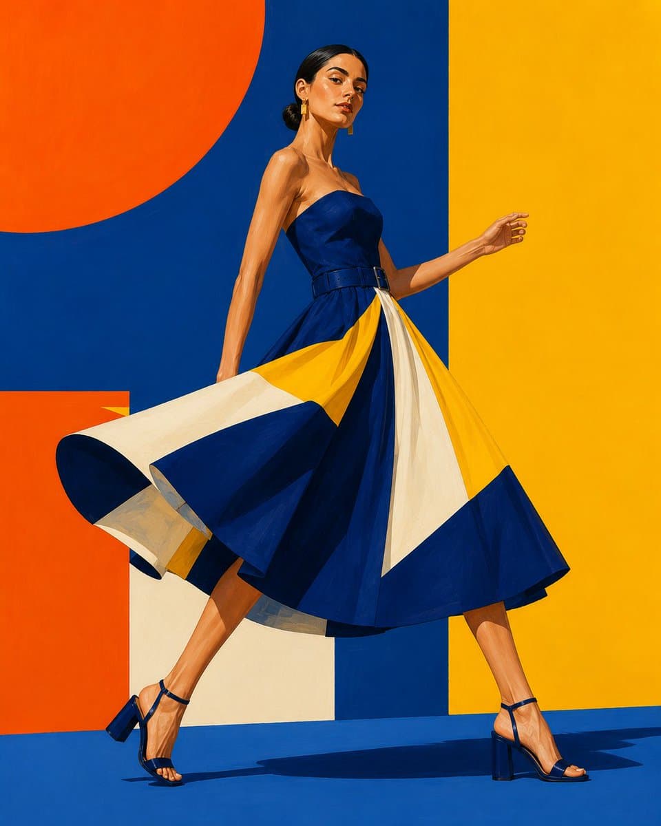 Geometric Color-Block Fashion Illustration - 1 preview image 3