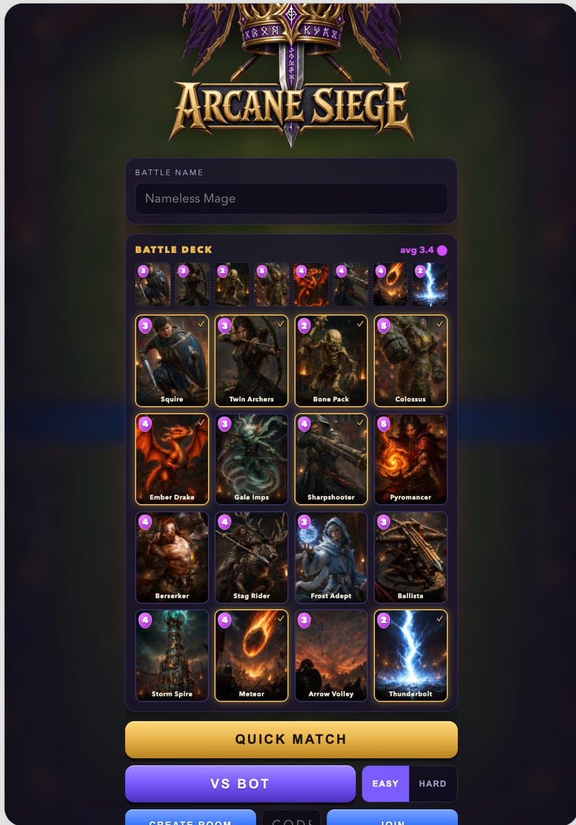 Arcane Siege Mobile Deck UI preview image 1